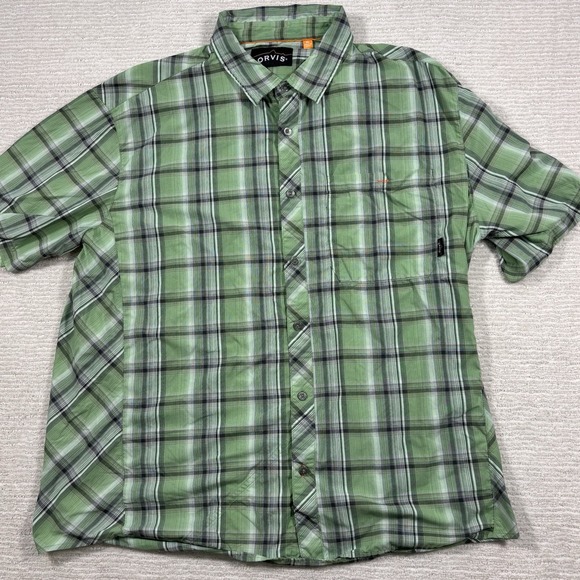 Orvis Trout Bum Button Up Shirt Mens XL Green Plaid Fishing Outdoor Short Sleeve - Picture 2 of 10